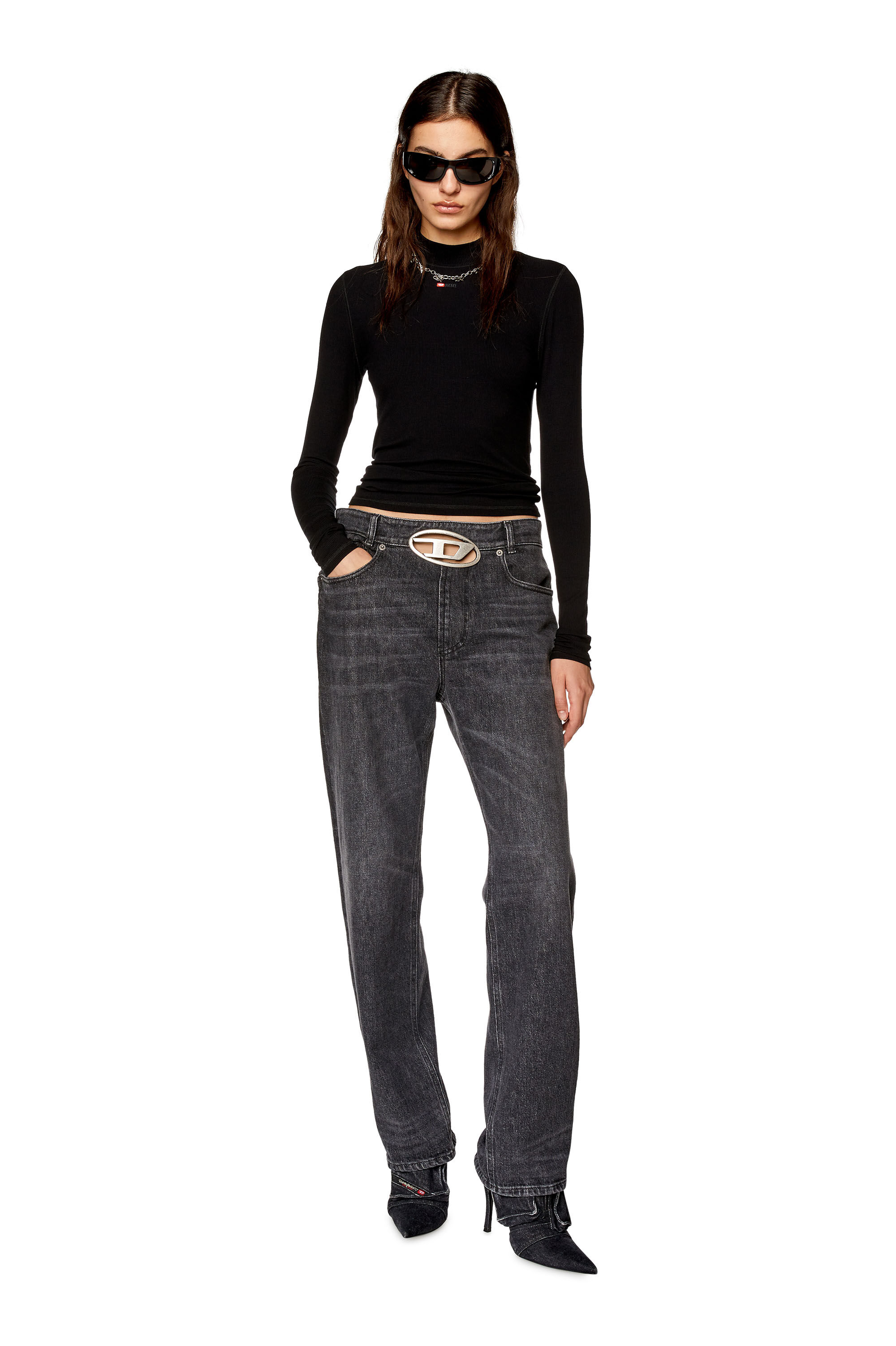 Diesel - T-MOKKY-LS-MICRODIV, Woman's Ribbed top with mock neck in Black - 1